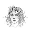 art nouveau woman sad face tattoo design idea
