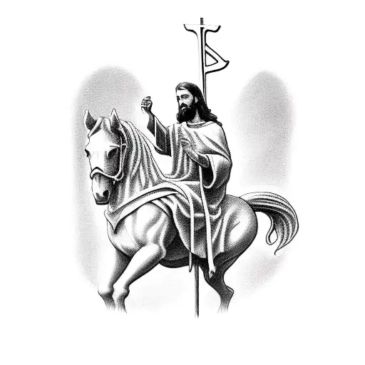 jesus christ on a horse with a sickle in his hand tattoo design idea
