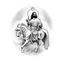 jesus christ on a horse with a sickle in his hand tattoo design idea