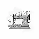 A whimsical scene of a sewing machine surrounded by blooming cherry blossom trees tattoo design idea