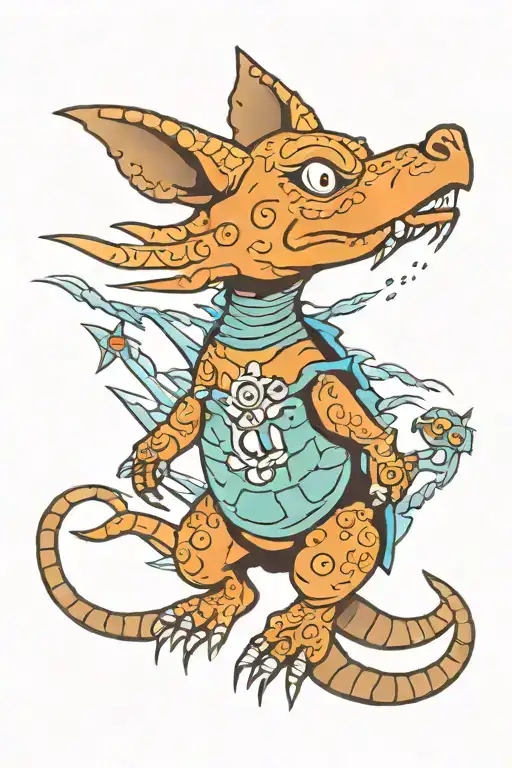 tortoise jackal fused kaiju tattoo design idea