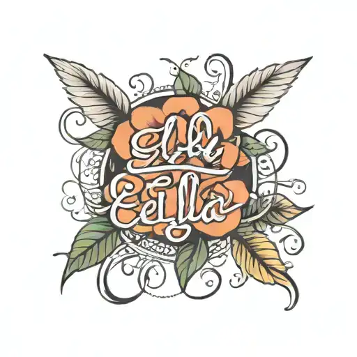 teenage girl with flowers intertwined with the name ella in cursive  tattoo design idea
