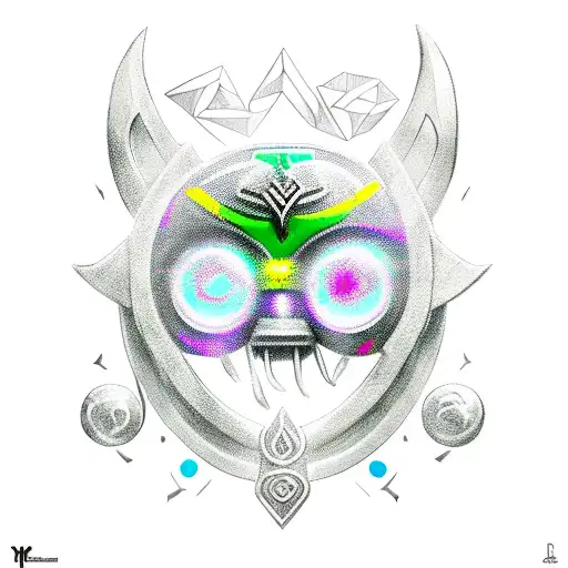 Majoras mask with norse mythology tattoo design idea