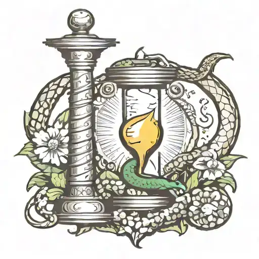 sun and hourglass with snake wrapped around sword tattoo design idea