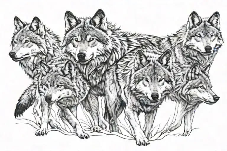 wolf pack hidden in contours tattoo design idea