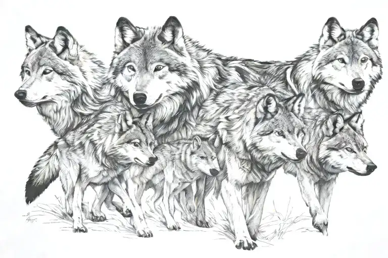 wolf pack roaming tattoo design idea