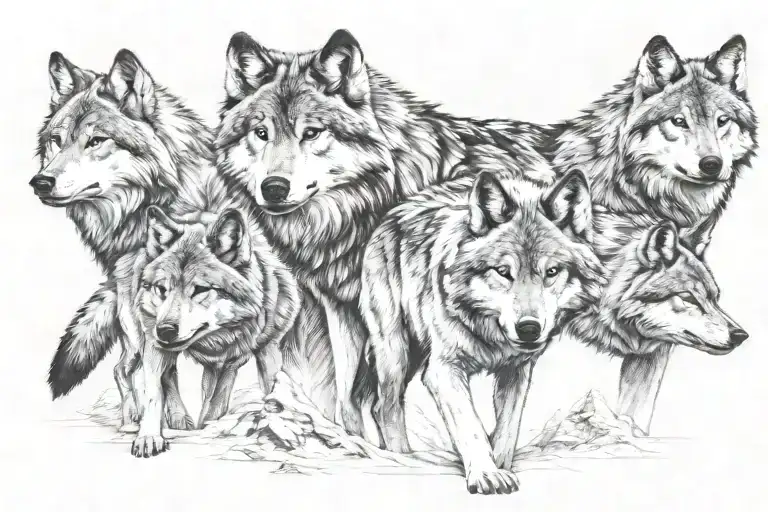 wolf pack moutains  tattoo design idea