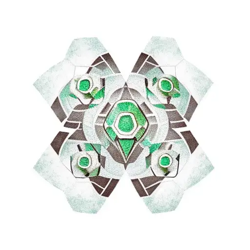 turtle shell with green and brown shades in the shape of a hexagon shield on the elbow tattoo design idea