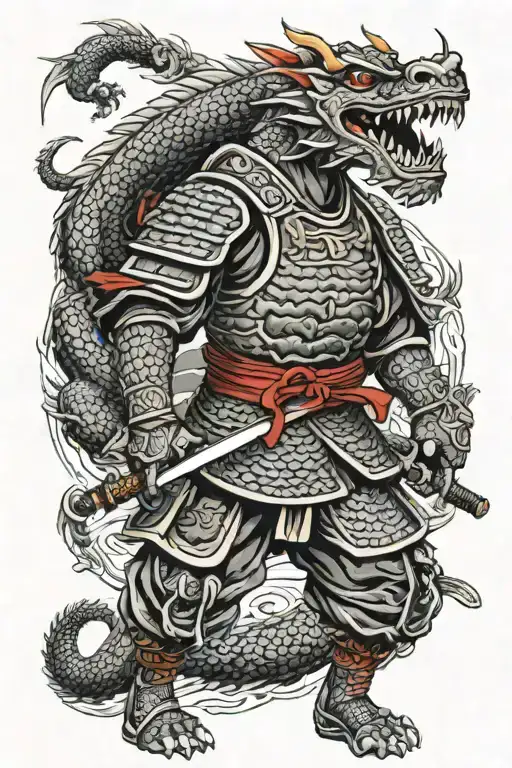 Armored Samurai with dragon emerging tattoo design idea