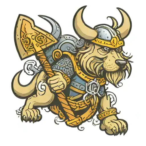 viking wiemaraner with thors hammer tattoo design idea