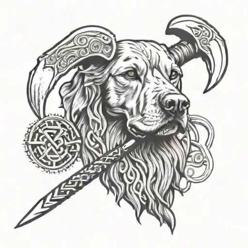 viking wiemaraner with thors hammer tattoo design idea