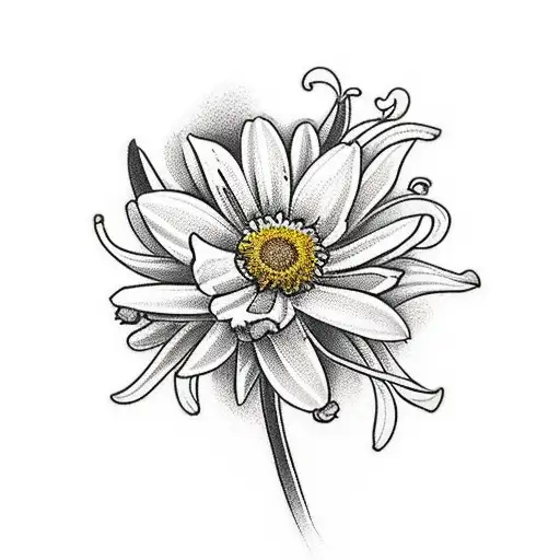 bouquet of flowers with a carnation, daffodil, daisy and 2 asters tattoo design idea