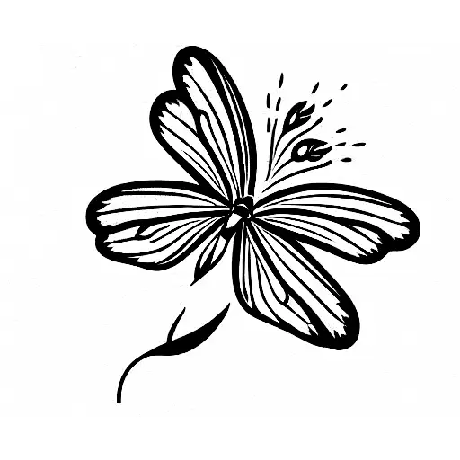 carnation, lily of the valley, aster with butterfly landed tattoo design idea