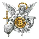 An angel in Sheep's Clothing Pierces Bitcoin with a Trident tattoo design idea
