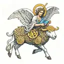 An angel in Sheep's Clothing Pierces Bitcoin with a Trident tattoo design idea