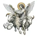 An angel in Sheep's Clothing Pierces Bitcoin with a Trident tattoo design idea