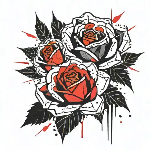 3  rose blooming,minimalist ,modern ,sharp lines, futuristic rose tattoo design idea