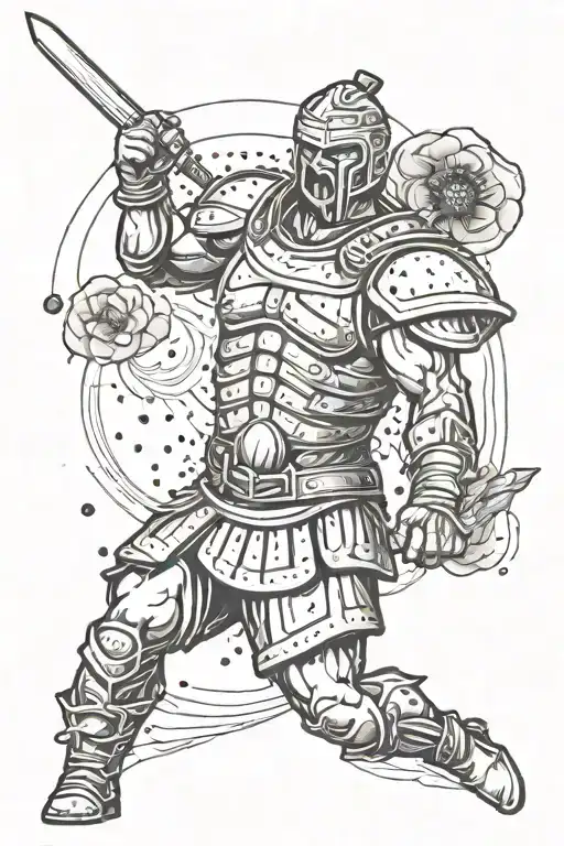 Incorporating symbols of Gladiator and poppies to represent strength and resilience in the world of martial arts tattoo design idea