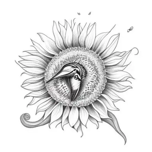 sunflower with hummingbird  tattoo design idea