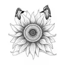 sunflower with hummingbird  tattoo design idea