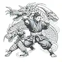 ninja, samurai, kung fu panda, dragon vs geisha tattoo design idea
