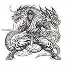 ninja, samurai, kung fu panda, dragon vs geisha tattoo design idea