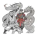 ninja, samurai, kung fu panda, dragon vs geisha tattoo design idea