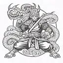 ninja, samurai, kung fu panda, dragon vs geisha tattoo design idea