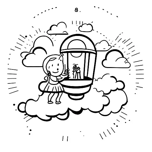 Child baloon with digital time inside where the hour will be 06:47 tattoo design idea