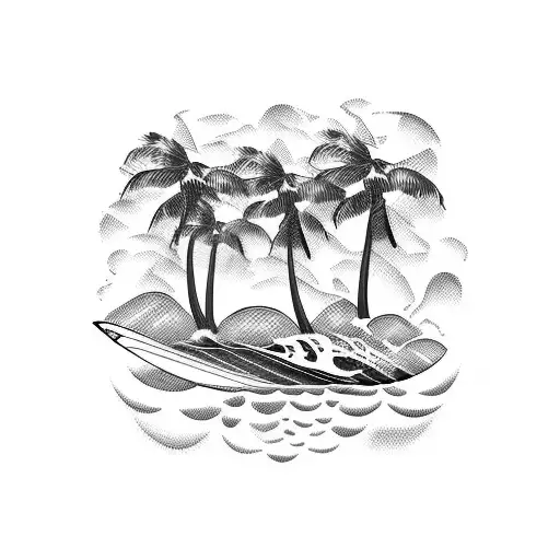 A creative combination of surfboards and palm trees forming a unique pattern tattoo design idea