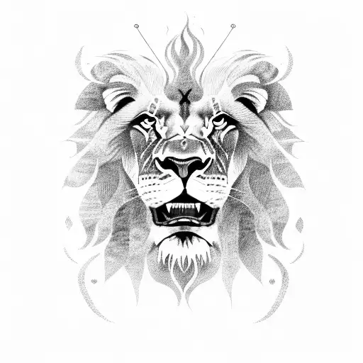lion with fire tattoo design idea