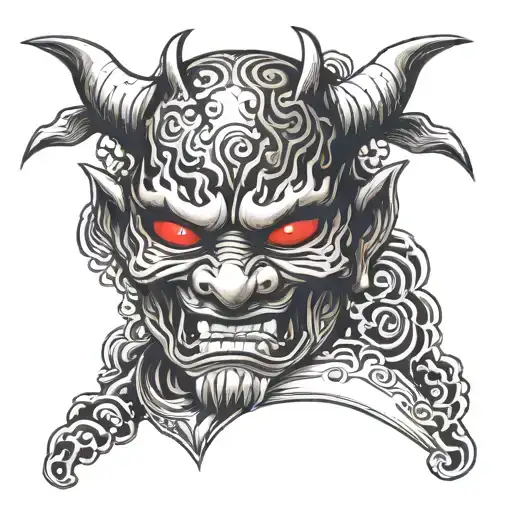 oni mask split happy and sad tattoo design idea