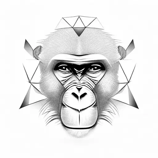 monkey face that fades into geometric shapes tattoo design idea