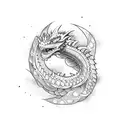 arm tattoo dragon dotwork stars and sparkles armband ouroboros tattoo design idea