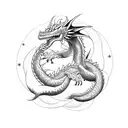 arm tattoo dragon dotwork stars and sparkles armband ouroboros tattoo design idea