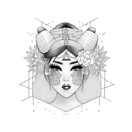 beautiful geisha with long lashes and full lips  tattoo design idea