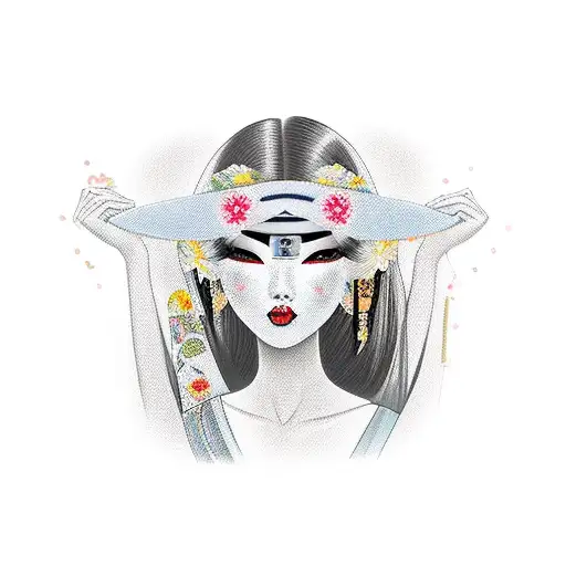 beautiful geisha with long lashes and full lips  tattoo design idea