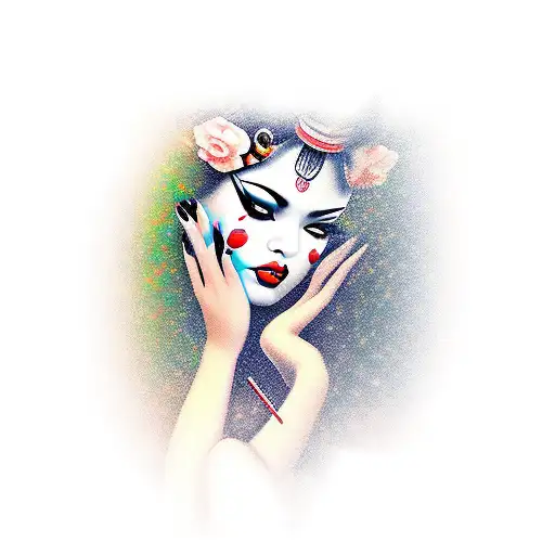 beautiful geisha with long lashes and full lips  tattoo design idea