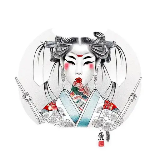 beautiful geisha with long lashes and full lips  tattoo design idea