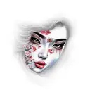 beautiful geisha with long lashes and full lips  tattoo design idea