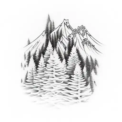 mountain trees snow trail inner bicep tattoo design idea