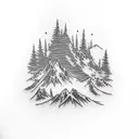 mountain trees snow trail inner bicep tattoo design idea