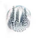 mountain trees snow trail inner bicep tattoo design idea