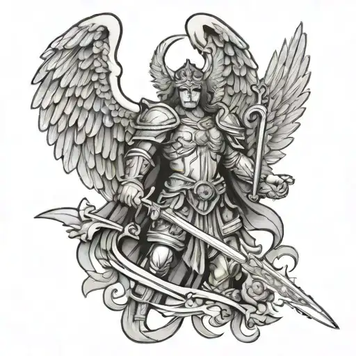 saint michael the arch angel with sword tattoo design idea