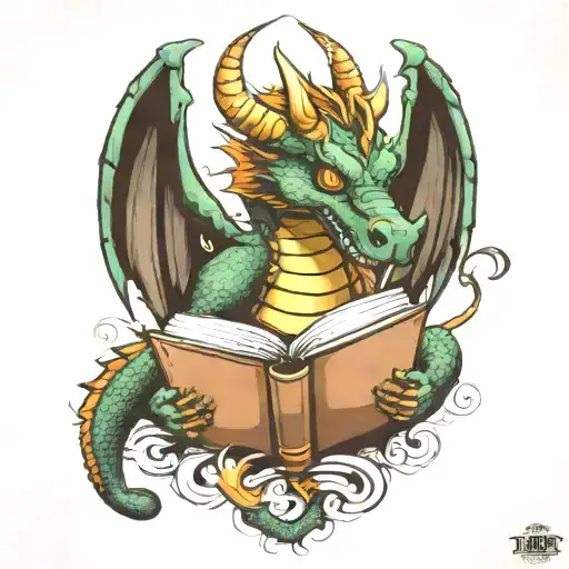 dragon with book style illustration inspired tattoo tattoo design idea