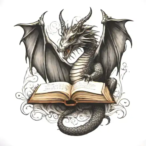 dragon with book style illustration inspired tattoo tattoo design idea