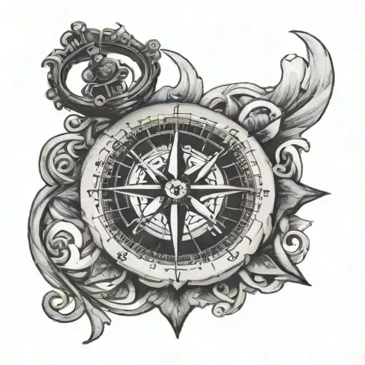 compass with heart and brain tattoo design idea