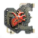 black and gold realistic heart shaped circuit board with gold wires as blood veins  tattoo design idea