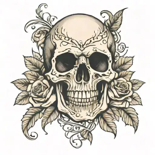 skull and roses intertwined symbolizing freedom tattoo design idea