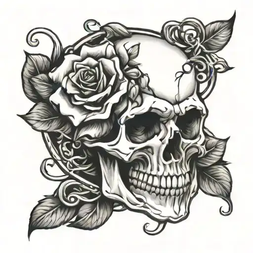 skull and roses intertwined symbolizing freedom tattoo design idea